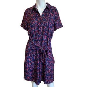 Ecru Seurat Multi Blue Pink Shirt Dress Belt Tie sz M NWT